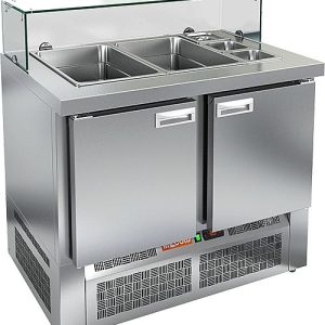 SLE3-11GN НИЗКОЕ СТЕКЛО стол для салатов, охл. (+2+10), 2 двери, 1000х700х1055мм