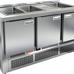 SLE3-111GN БЕЗ КРЫШКИ стол для салатов, охл. (+2+10), 3 двери, 1485х700х850мм, ниж.распол.агрегата