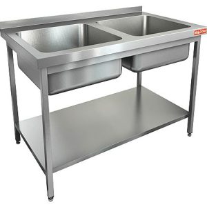 НСО2М-12/6БП ЭН стол-моечная ванна, 2 секц., (500х400х250), (нерж.угол), HICOLD RUS